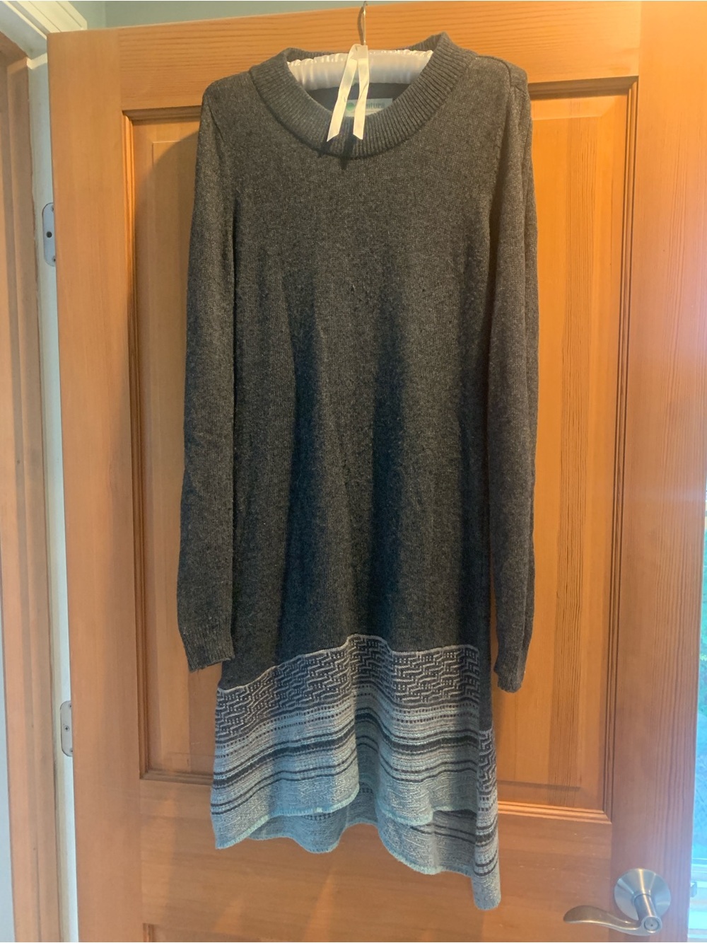 Aventura Charcoal Knit Long Sleeve Dress with Patterned Hem
